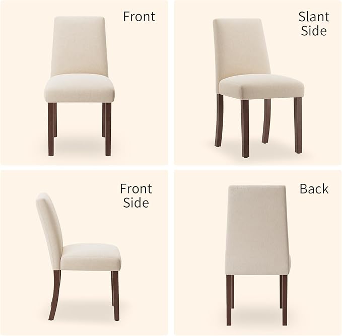 Dining Chairs Set of 2, Modern Dining Room Chairs with Wooden Legs, Upholstered Kitchen Farmhouse Parsons Chairs for Restaurant & Cafe- Beige