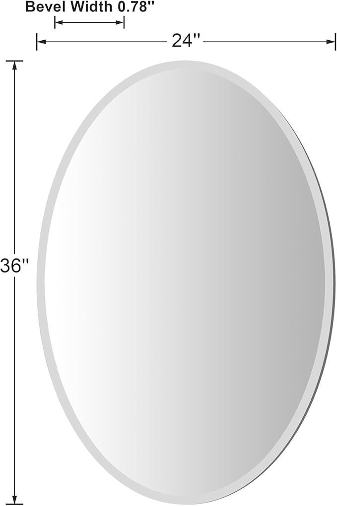 KOHROS Large Oval Bathroom Mirror 36" x 24" Frameless Beveled Edge Wall Mirror for Bathroom Vanity and Entryway Horizontally or Vertically Hanging