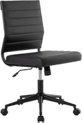 Okeysen Office Desk Chair No Arms, Mid Back Ergonomic Swivel Black Armless Conference Room Chairs, Adjustable Height PU Leather Home Desk Chair, Modern Small Rolling Computer Task Chair