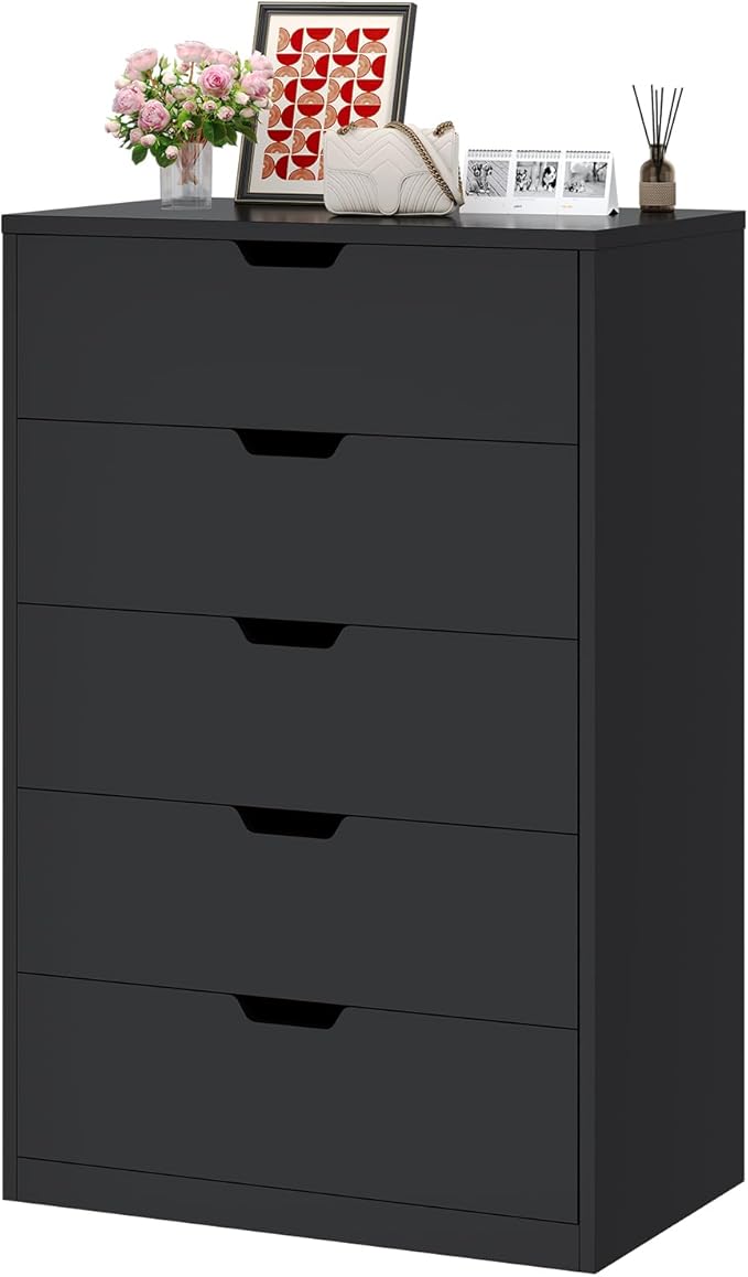 HAUOMS Tall 5 Drawer Dresser, Black Modern Chest of Drawers for Bedroom,Closet Dressers with Drawers for Living Room, Entryway, Hallway