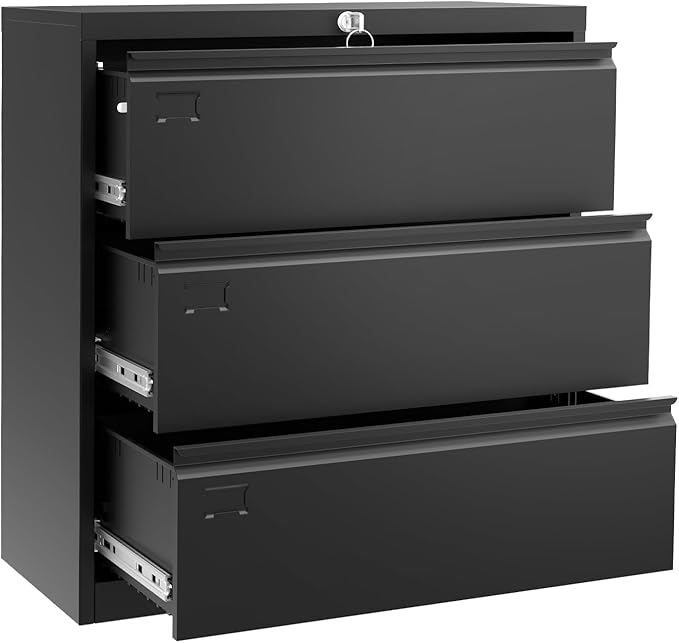 GarveeHome Lateral File Cabinet 3 Drawer, Metal Filing Cabinet with Lock & Keys, Fit Letter/Legal/A4 Size Documents, Easy to Assemble for Home Office & Workspaces