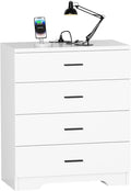 FJTJBSI Dresser with Power Outlets Wooden 4 Drawer Dresser with USB and Type C Port Chest of Drawers for Bedroom Tall White Organizer Storage for Living Room Hallway Closet