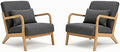 Set of 2 Mid Century Modern Accent Chair with Wood Frame and Linen Fabric Upholstery, Comfortable Lounge Armchair with Pillow, Wooden Accent Chair for Living Room, Bedroom, or Reading Corner