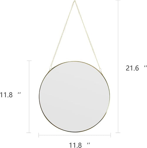 11.8-inch Modern Round Wall Mirror with Metal Frame and Hanging Chain, Suitable for Entryway, Hallway, or Bathroom Small Gold Metal Frame Mirror (Gold, 11.8 inch)