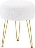 Vanity Stool, Teddy Velvet Ottoman Foot Stool, Dressing Table Seat with Metal Leg Vanity Chair for Bedroom, Living Room, Entryway, Offices