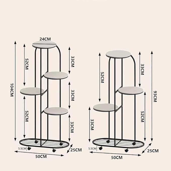 Plant Stand Metal Multiple Flower Pot Holder Shelf with Wheels Indoor Outdoor Planter Display Shelving Unit for Patio Garden Corner Balcony Living Room