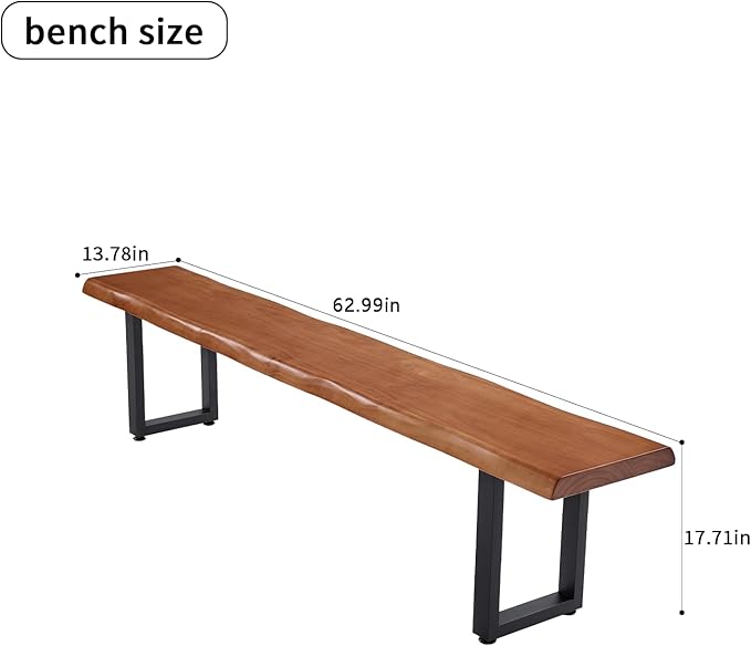 Stylish Brown Wooden Long Bench with Sturdy Metal Legs – Versatile Seating for Office, Restaurant, Living Room, and Meeting Room(Brown Bench, 63in)