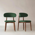 Modern Solid Wood Dining Chairs Set of 2 with Curved Back, Ergonomic Upholstered Seat, Natural Wood Legs with Adjustable Anti-Slip Foot Pad (Dark Green-Walnut, Set of 2)