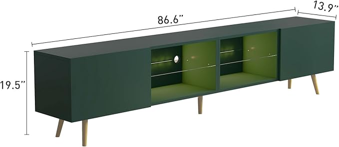 Bonzy Home 86" LED TV Stand, Modern Entertainment Center up to 90" TV, Television Console Table with Storage Cabinets for Living Room, Dark Green