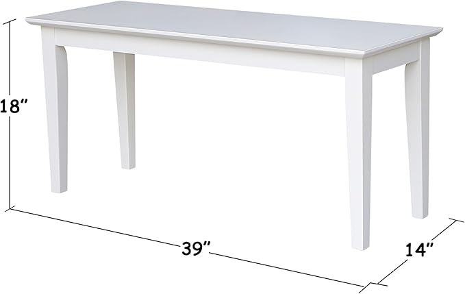 Shaker Style Solid Parawood Kitchen/Dining Bench, 39"W x 14"D x 18"H, Sturdy Seating for Entryway, Living Room, Family Room, or Breakfast Nook, Easy Assembly, Unfinished, Ready to Stain or Paint