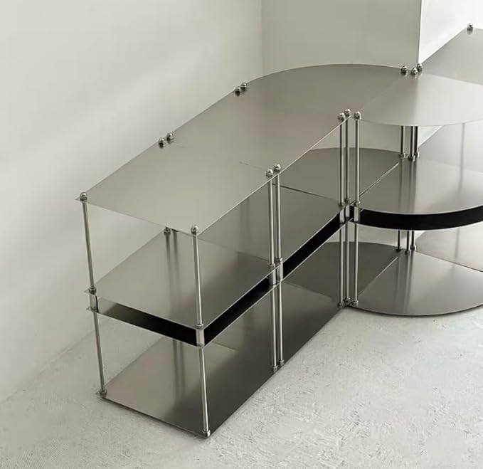 Modular Stainless Steel Shelving Unit, Silver Metal Storage Rack, Modern Living Room Side Table,Coffe Table(H24.4'')