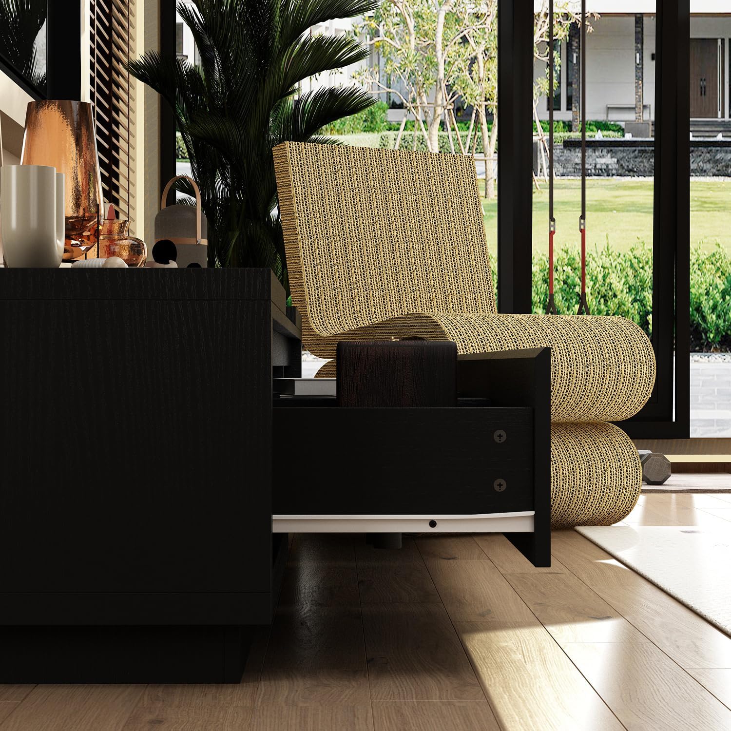 Expandable TV Stand Media Console Table, Modern Entertainment Center with Three Drawers and Two Open Shelves for Living Room Bedroom, Black (65.4-106.3”W x 15.7”D x 15.4”H)