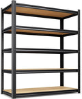 71.2" H Storage Shelves, 5 Tier Adjustable Wood Garage Shelving, Utility Tall Metal Shelving Unit, Easy to Install Standing Garage Storage for Warehouse,Bedroom,Basement,45.6" WX17.7 DX71.2 H