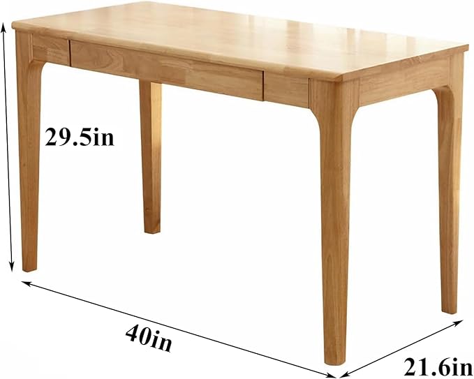 Solid Wood Desk,40" Oak Wooden Desk with Drawers,Mid Century Modern Small Computer Desk with Drawers for Small Spaces Home Office Solid Wood Writing Desk, (Wood Color-1 Drawers)