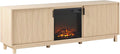 Walker Edison Arundo Reeded TV Stand with Fireplace & Storage, 70" Fireplace, Coastal Oak