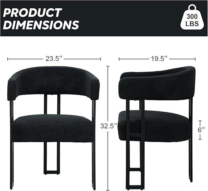 SIMTONAL Boucle Dining Chairs Set of 6-Black Accent Chairs with Arms, Soft Teddy Fleece Upholstered Armchairs for Kitchen Dining Living Room