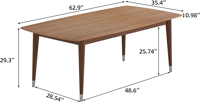 62.9" Solid Wood Dining Table for 4-6, Mid-Century Modern Rectangular Kitchen Table with Tapered Legs, Sturdy Structure for Dining Room Apartment,Walnut