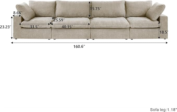 Cloud Modular Sectional Sofa Couch,160" Convertible Couches Wide 4 Seater Sofa for Living Room,Minimalist Deep Sofa Couches,Covers Washable&Replaceable(Khkai)