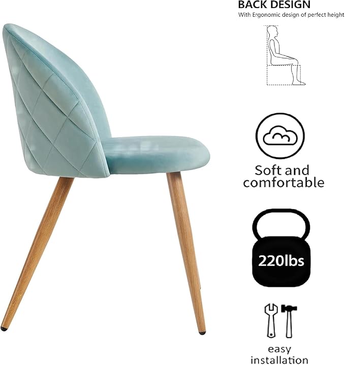 Homy Casa Dining Chairs Set of 4 Velvet Accent KitchenChairs Set Scandinavian Style Side Chair Set for Living Dining Room Lounge, Metal Legs and Soft Seats, Green 4PCS