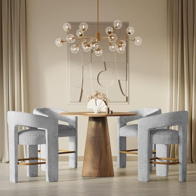 Jofran Gwen Gray Upholstered Counter Stool with Arms – Versatile Barstools – Stylish Seating for Kitchen Dining Room or Home Bar, Natural, Modern Counter Stools,Set of 4