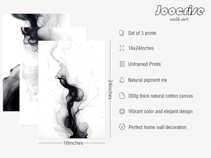 Black White Abstract Wall Art Decor Set of 3 Modern Wall Art Minimalist Canvas Wall Decor Black White Abstract Prints Modern Pictures Minimalist Artwork for Living Room Bedroom 16x24 Inch Unframed