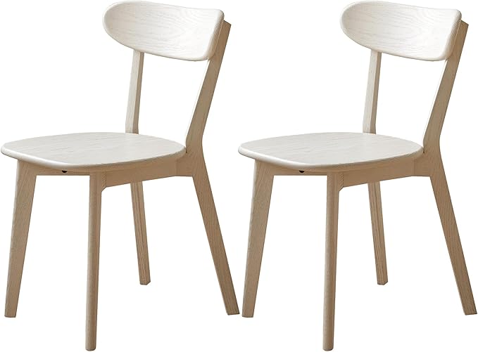 Modern Dining Chairs Set of 2, Solid Oak Wood Dining Chair with Comfortable Backrest, Sturdy Wooden Chairs for Kitchen, Dining Room, White