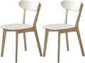 Modern Dining Chairs Set of 2, Solid Oak Wood Dining Chair with Comfortable Backrest, Sturdy Wooden Chairs for Kitchen, Dining Room, White