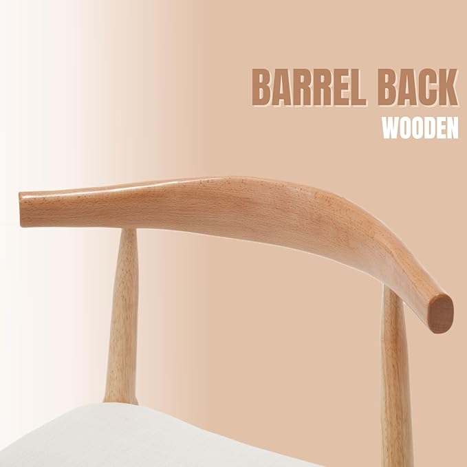 ROCITY Wood Dining Chairs Set of 6 Fabric Kitchen Chairs with Linen Cushion and Barrel Backs Mid Century Modern Dining Room Chairs, Natural Wood