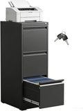 3 Drawer File Cabinet with Lock, Vertical Metal Filing Cabinet for Home Office, Locking File Cabinets for Legal/Letter Size Hanging File Folders (Black)