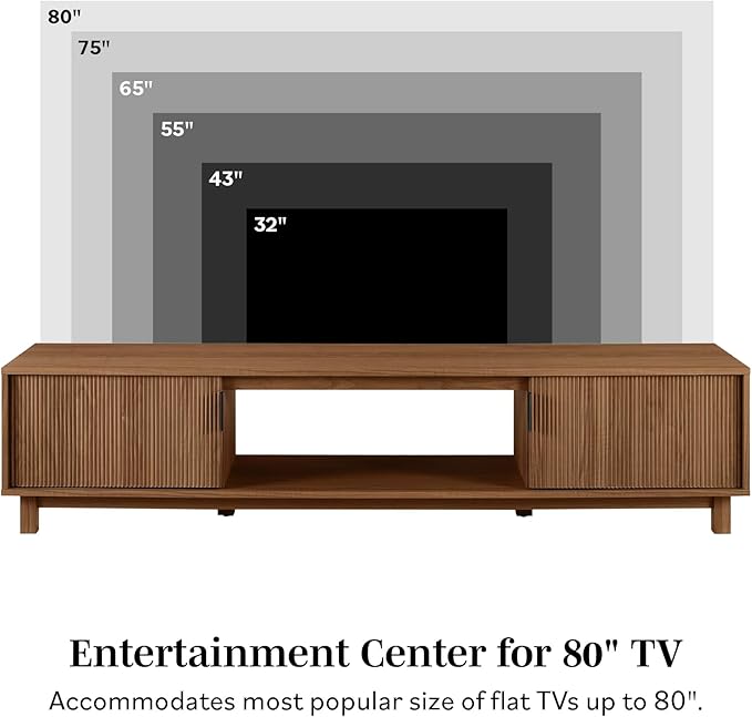 Walker Edison Arundo Fluted TV Stand for TVs up to 80 Inches, 70" TV Stand, Mocha