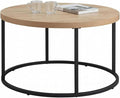CENSI 31.5" Round Coffee Table, Modern Industrial Natural Oak Wood Center Table for Living Room, Sturdy Metal Legs, Thick 1.4" Scratch-Resistant Surface, Mid Century Farmhouse Circle Table