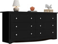 WLIVE Black Wooden Dresser for Bedroom, 6 Drawers Chest of Drawers, 59" Wide Modern Dresser Closet Storage Organizer for Living Room Hallway