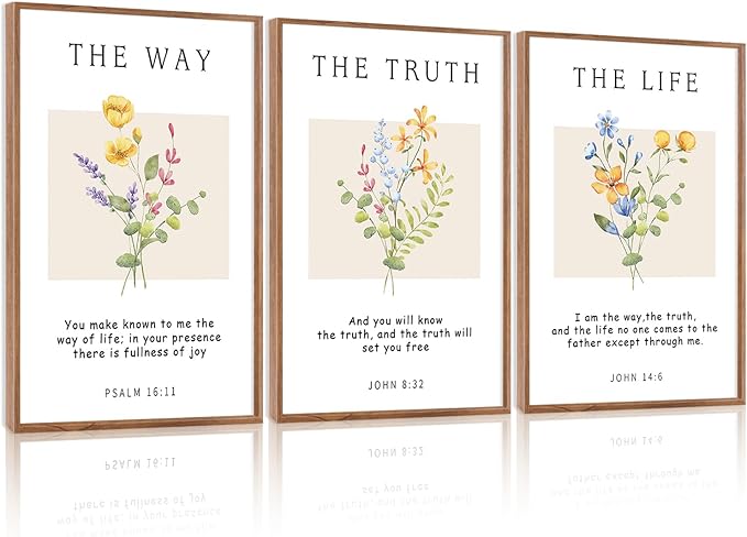 CHDITB Bible Verse Floral Framed Canvas Wall Art Set, Scripture Wall Decor, Christian Watercolor Botanical Painting, Inspirational Faith Art Prints for Living Room, Bedroom, Office 24"x36"x3