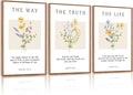 CHDITB Christian Bible Verse Framed Wall Art Set, Floral Scripture Canvas Prints, The Way The Truth The Life Religious Painting, Faith Inspirational Decor for Living Room, Bedroom, Church 16"x24"X3