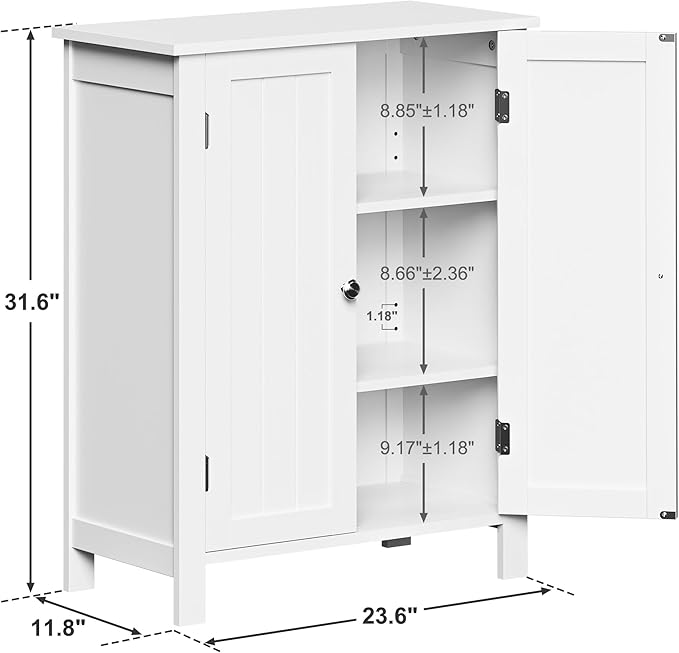 SUPER DEAL Modern Bathroom Floor Storage Cabinet with Adjustable Shelf and Double Door Rust Proof, Living Room Modern Home Furniture Storage Organizer Cabinet