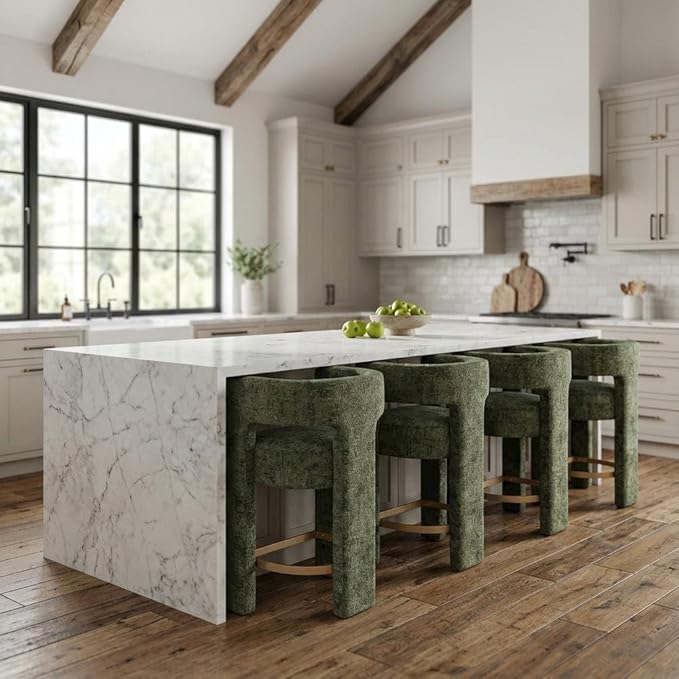 Jofran Gwen Forest Upholstered Counter Stool with Arms – Versatile Barstools – Stylish Seating for Kitchen Dining Room or Home Bar, Natural, Modern Counter Stools, Set of 6