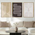 Anyzal Large Abstract Framed Wall Art 16x24 Inch Black Tan Neutral Canvas Wall Decor Modern Minimalist Geometric Line Artwork for Living Room Bedroom Set of 3