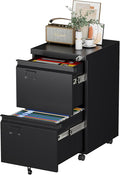 METAN 2 Drawer File Cabinet with Lock, Mobile Rolling Filing Cabinet for Home Office, Under Desk Metal File Cabinet for Letter/Legal/A4 Size with Name Card Slots, Black, Assembly Required