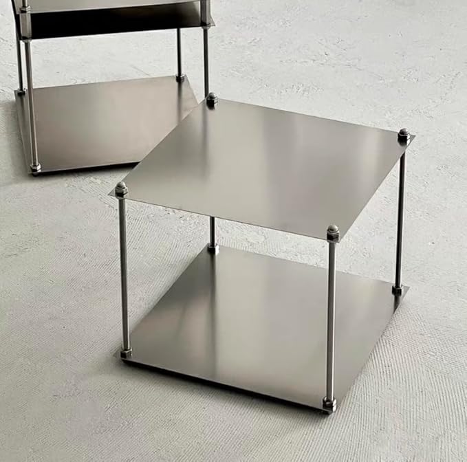 Modular Stainless Steel Shelving Unit, Silver Metal Storage Rack, Modern Living Room Side Table,Coffe Table (H12.6'')