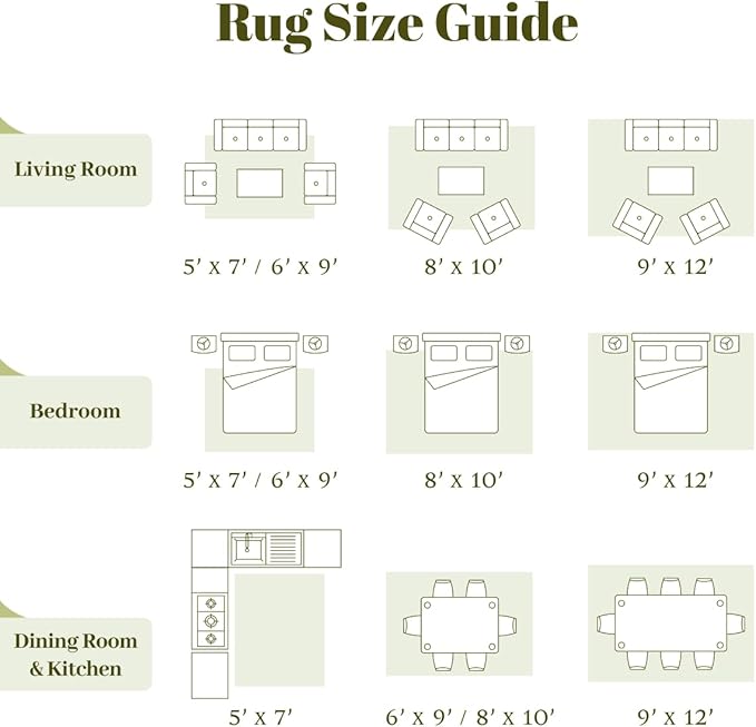 Homemate Washable Rug 10x14 Area Rugs - Vintage Faux Wool Rugs for Living Room Bedroom Dining Room - Non Slip Foldable Carpet Indoor Area Rug for Home Decor（10'x14', Green