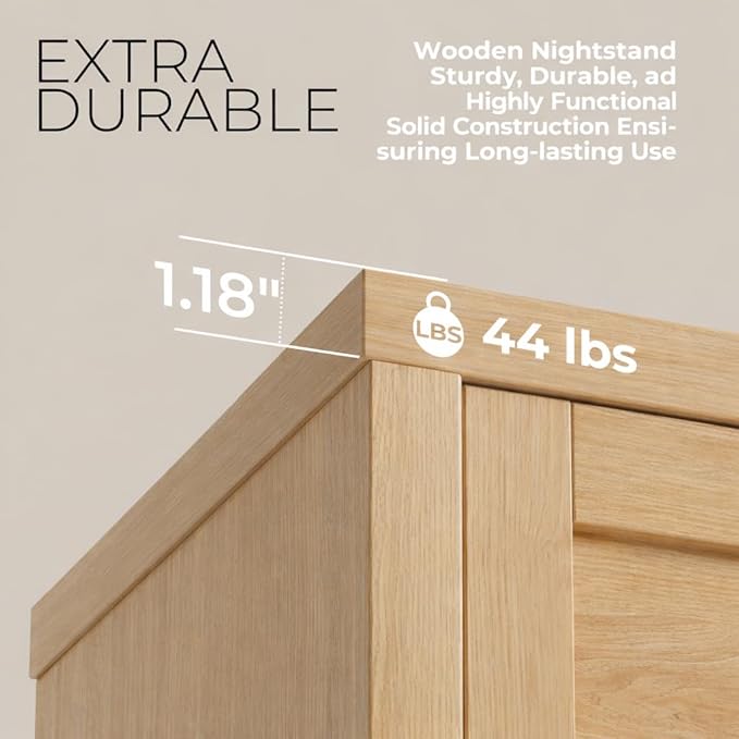 Walsham Natural Nightstand Set of 2 Boho Bedside Tables with Drawer and Storage Shelf Farmhouse Side End Tables for Bedroom Sofa, (Light Weathered Oak, 2 Set)