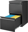 Guizeeopo 2 Drawer File Cabinet with Lock, Vertical File Cabinets for Home Office, Printer Stand, Heavy Duty Steel Office Storage Cabinet for Letter/Legal/A4, Assembly Required(Black)