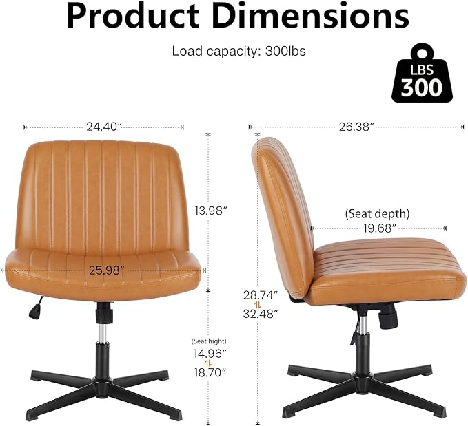DUMOS Criss Cross Chair Legged Office Wide Comfy Desk Seat, No Wheels Armless Computer Task Seating, Swivel Vanity Home Height Adjustable