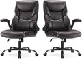 Sweetcrispy Ergonomic Computer Gaming Office Chair Set of 2, Heavy Duty Task Desk Swivel Rolling Chairs with Wheels, Flip-up Arms, Adjustable Height, PU Leather,Dark Brown