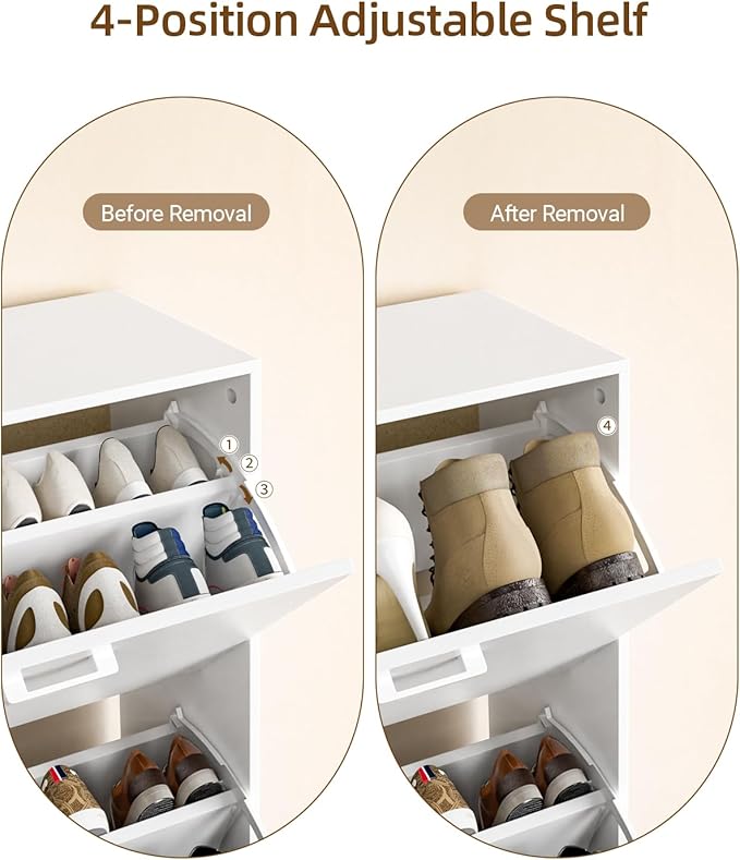 Shoe Cabinet with 2 Flip Drawers, Narrow Freestanding Shoe Organizer for Entryway,Hallway, Living Room, White