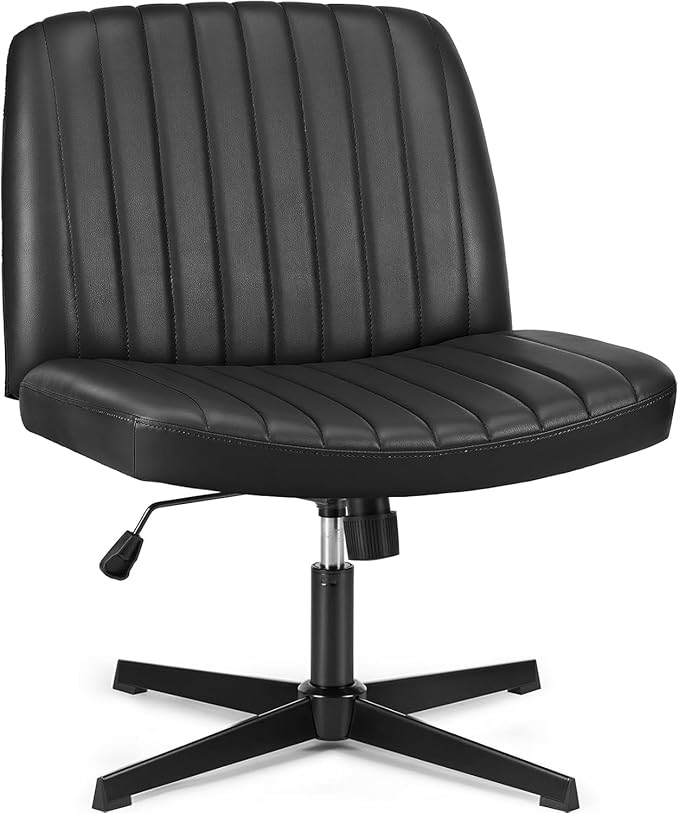 OLIXIS Criss Cross Legged Chairs Armless No Wheels Wide Seat Height Adjustable Swivel Padded PU Leather Home Office Desk Seating for Bedroom, Student, Study Room