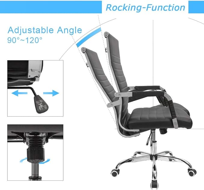 Furmax Ergonomic Office Desk Chair, Executive Ribbed Mid-Back PU Leather Conference Room Chair Adjustable Swivel Chair with Arms (2, Black)