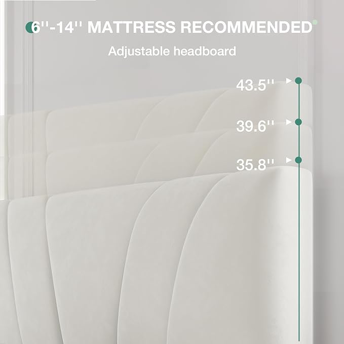 Novilla King Bed Frame and Headboard, King Bed Frame, Velvet Upholstered Bed Frames, No Box Spring Needed, Heavy Duty Feet, Easy Assembly, White Velvet