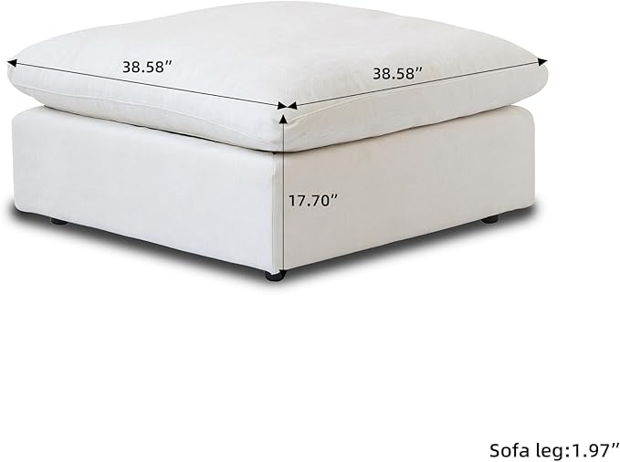 Cloud Modular Sectional Sofa Couch, Linen Blend Fabric Ottoman Module for Living Room, Cushion Covers Washable&Removable, White