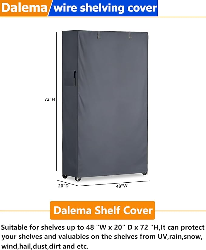 Waterproof Shelf Cover,600D Heavy Duty Dustproof Storage Wire Rack Covers,Outdoor Shelving Covers for Wire Shelves with Zipper 48''x20''x72'',Grey